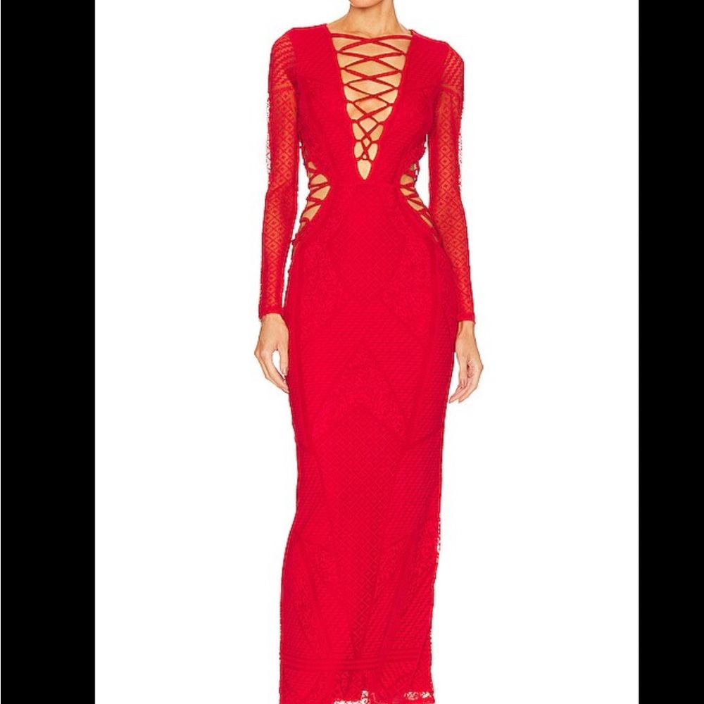 Afrm Dalila Dress- Elegant Red Lace-Up Evening Dress